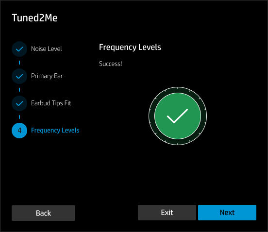 Tuned2Me modal — frequency calibration success